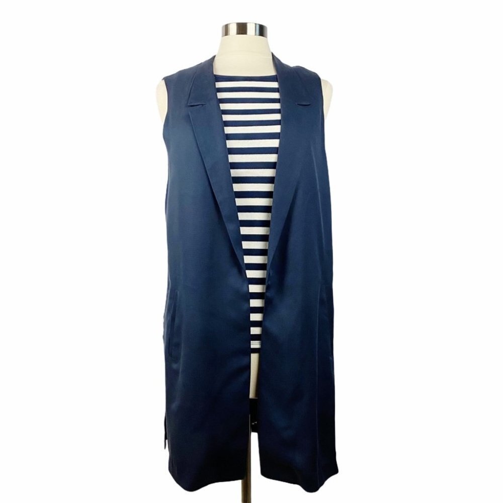 ASTR Navy Side-Slit Long Vest w/ Pockets S